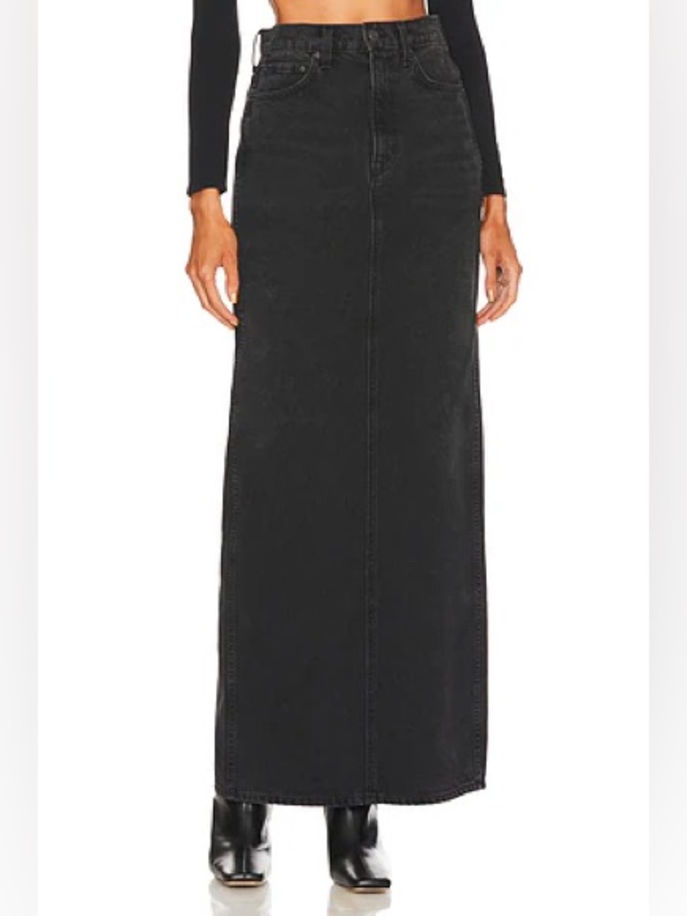 GRLFRND Black High-Rise Maxi Denim Skirt